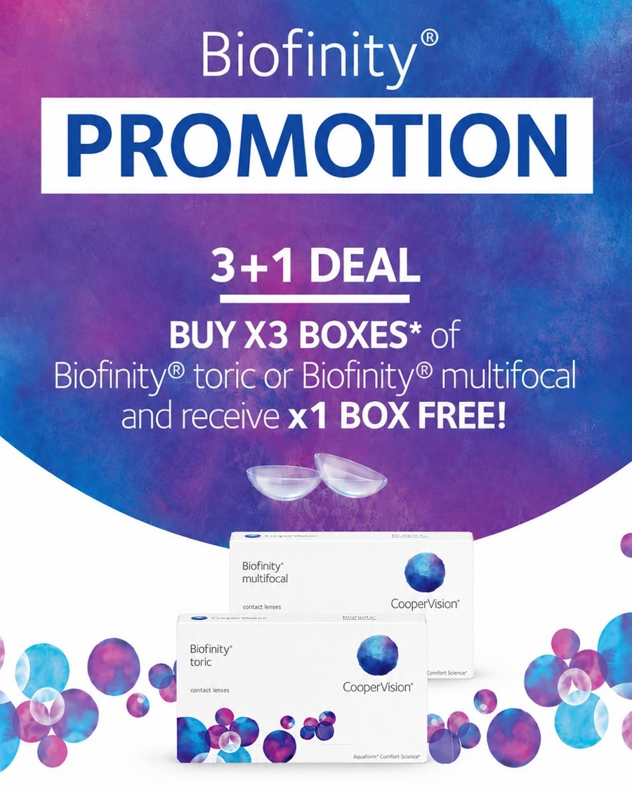 Biofinity Toric and Biofinity Multifocal contact lens wearers, now is your chance to save on your contact lenses. The promotion is valid from 1 August to the end of September. You can order by giving us a call on 021 882 9370.