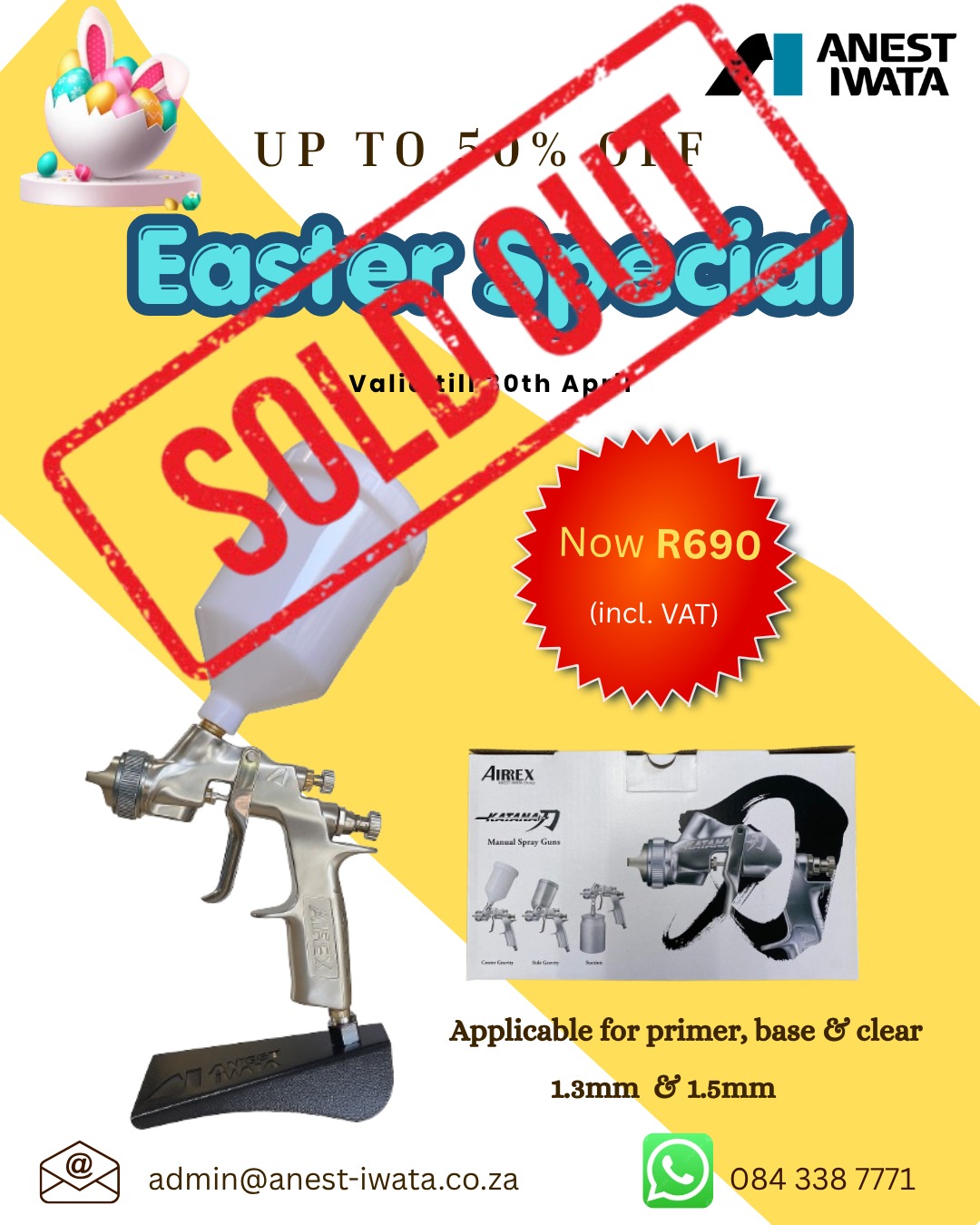 Katana Spray Gun Easter special is SOLD OUT 🐰💛
Thank you for your amazing support! Do not miss out on what is still available, shop now!
.
.
#EasterSale, #SoldOut, #KatanaSprayGuns #AnestIwataSA