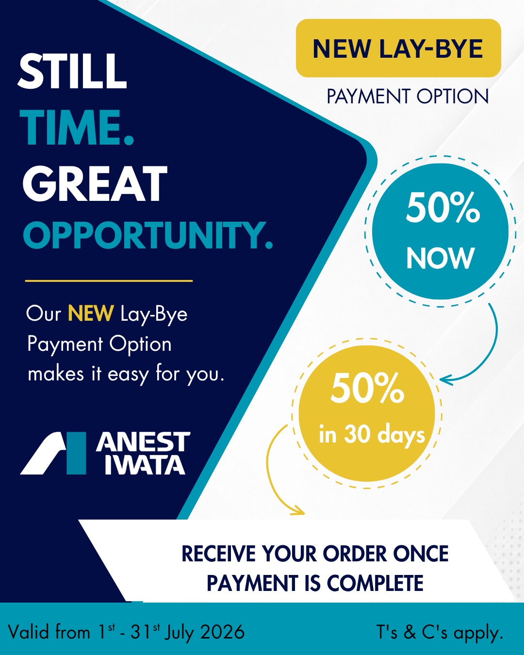 Getting the spray equipment, you need has never been easier.With our NEW Lay-Bye Payment Option, you can:
✔️ Pay 50% upfront
✔️ Pay the remaining 50% within 30 days
✔️ Collect your order once payment is complete
It is a simple way to secure your purchase while planning your budget.
Ts & Cs apply.For orders & enquiries:
📧 admin@anest-iwata.co.za
📱 WhatsApp: 084 3387 7771 (Ahmed) / 063 796 0077 (Stephan)
.
.
#AnestIwataSA #SprayGunSolutions #AutoRefinishing #LayByeDeals #JulyPromo